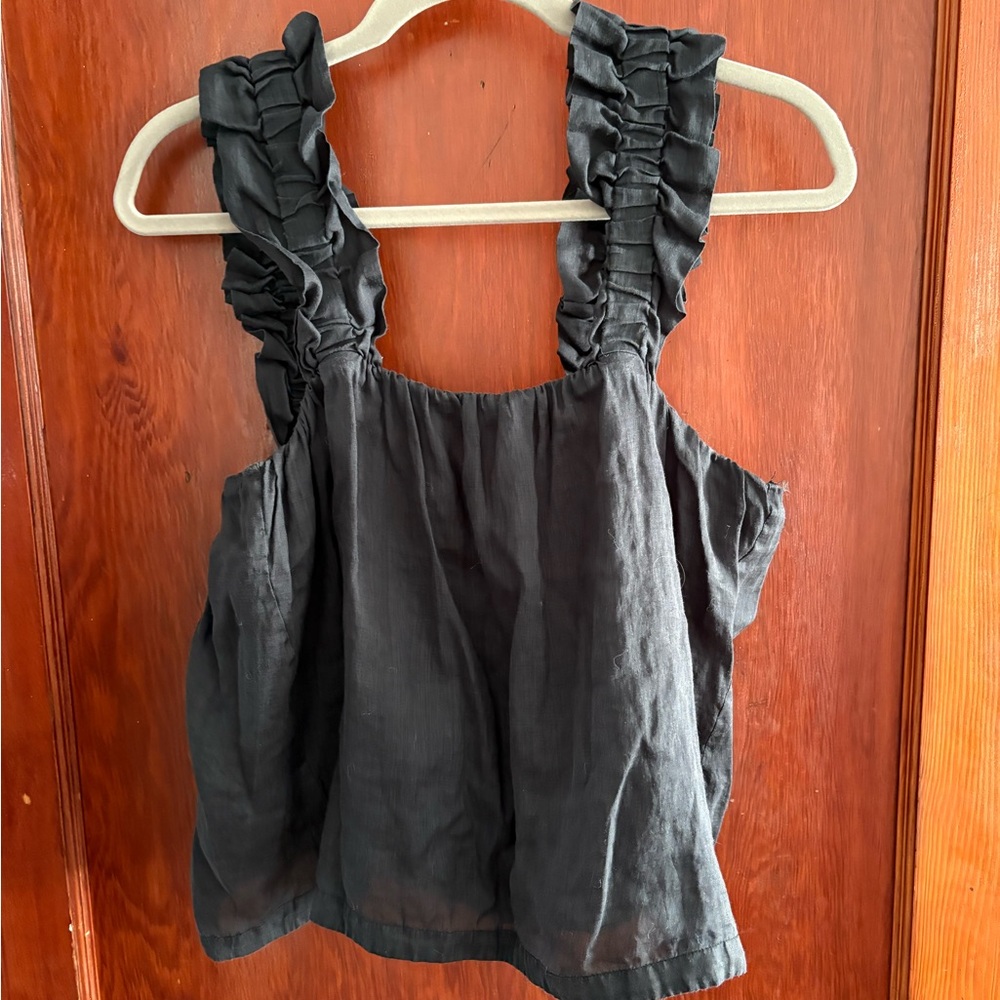 Frame Denim Black Ruffled Sleeveless Tank Top